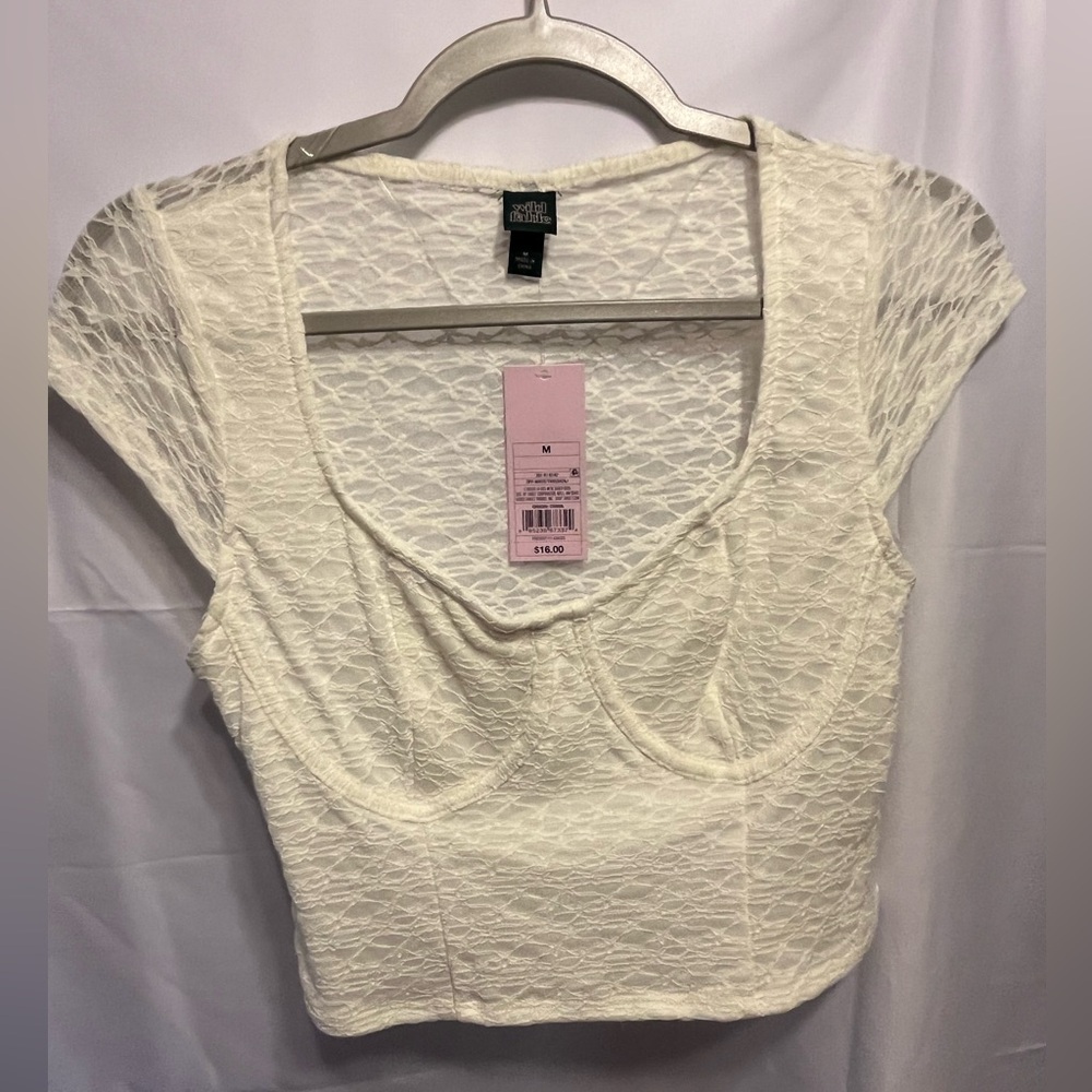 wild fable White Lace Cropped Scoop Bustier Tee